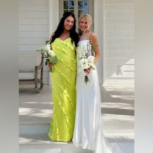 Show Me Your MuMu Green Ruffle Satin Maxi Dress